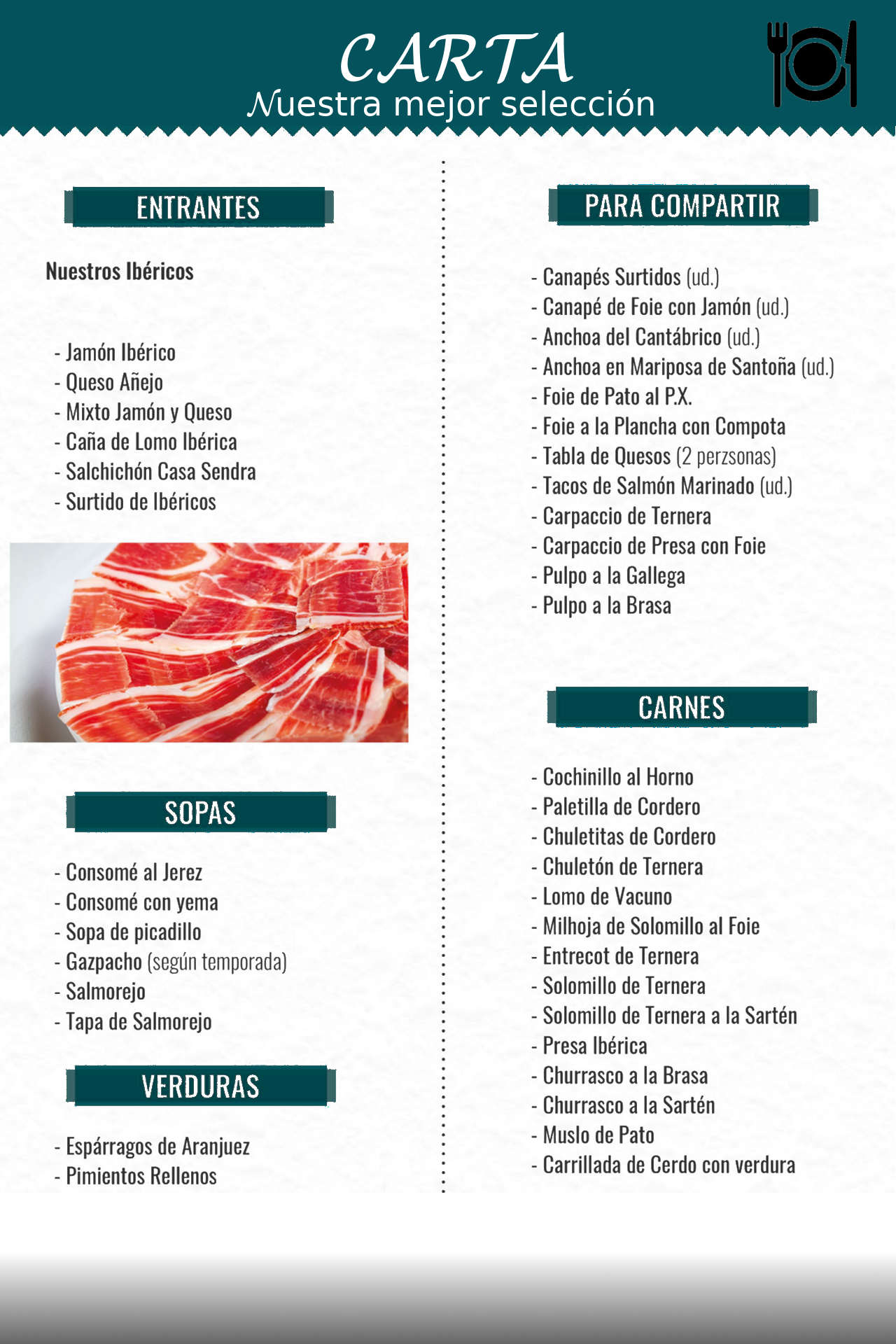 Ejemplo de carta de bar