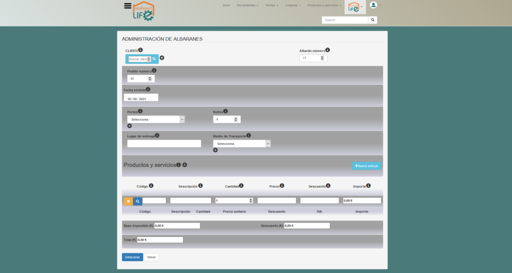 Programa de facturación crear albaranes Intelligent Life