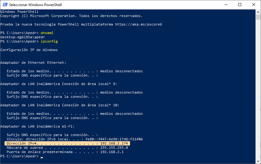 SSH y SCP con Windows 10 obtener IP y whoami Intelligent Life
